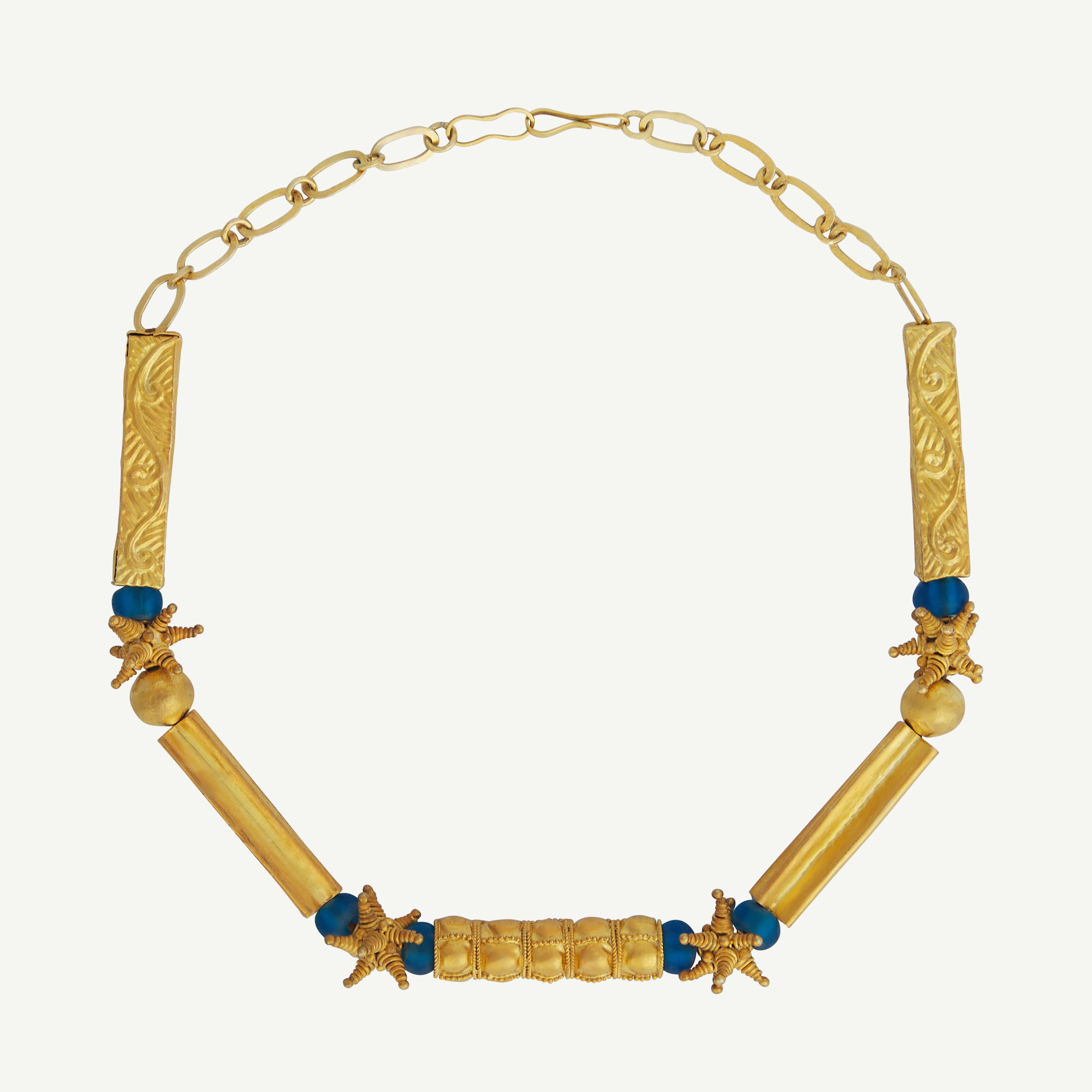 CELESTINA NECKLACE- Sapphire Glass & Sculptural Gold Necklace
