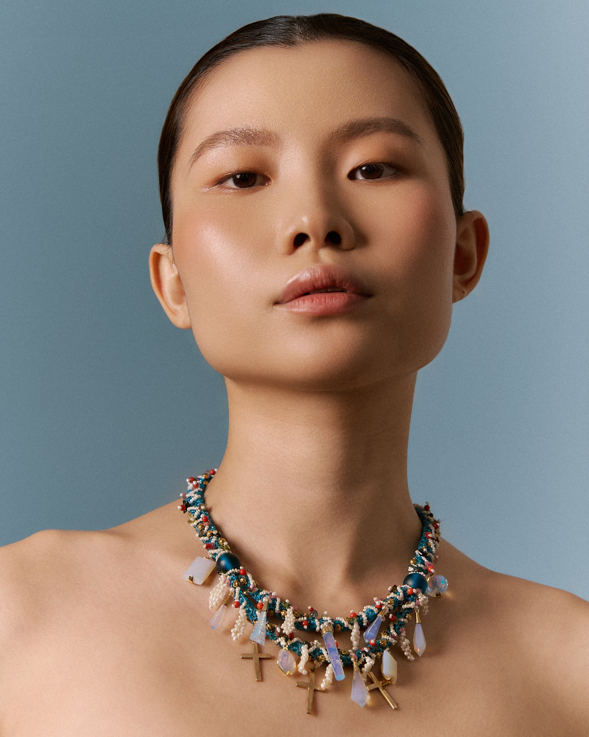 LUCIA NECKLACE - Antique Blue & Gold Story Necklace